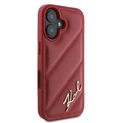 4. Karl Lagerfeld Diagonal Quilted Script Hülle für iPhone 16 – Rot