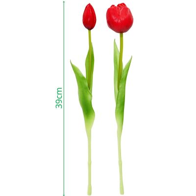 19. Strauß aus 5 roten Pfingstrosen-Tulpen, 39 cm, naturgetreue Frühlingsdekoration