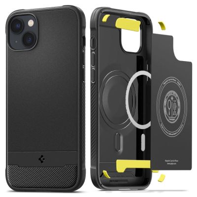 Spigen Rugged Armor Mag-Hülle mit MagSafe für iPhone 14 – Mattschwarz