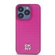 3. DKNY MagSafe-Hülle aus Leder mit Monogrammmuster und Metalllogo für iPhone 15 Pro, Pink