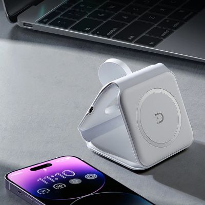 17. Dudao A11N 15W 3in1 induktives Ladegerät - Weiß + USB-C / USB-C-Kabel