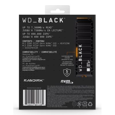 10. WD Black SN850X WDS100T2XHE SSD (1 TB; M.2; PCIe NVMe 4.0 x4; Kühlkörper)