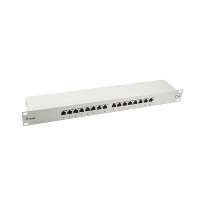 3. 19"-Patchpanel mit 16 RJ45-Anschlüssen, Cat5e-FTP-Anschluss, 1 HE, 1000 MHz, RAL7035