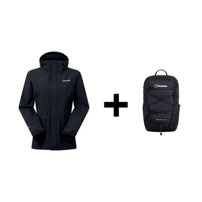 Berghaus Hillwalker IA Shell Jacke Größe M Schwarz + Berghaus 24/7 365 U18 Schwarzer Rucksack