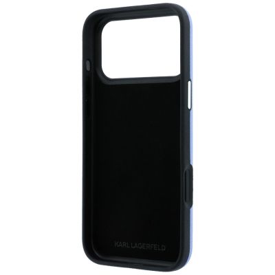 7. Karl Lagerfeld Schutzhülle mit großem, glattem Harz-Logo für iPhone 18 Pro Max / 17 Pro Max – Blau