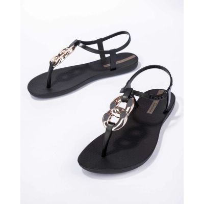 4. Ipanema Sandal Class modische schwarz-goldene Flip-Flops für Damen