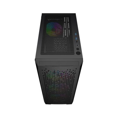4. GEMBIRD FORNAX 400X MIDI-TOWER-CASE (2x USB 3.0, 1x USB 2.0, HD-Audio, Seitenwand aus Glas, ARGB-Hintergrundbeleuchtung) SCHWARZ