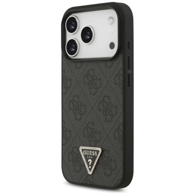 2. Guess Leather 4G Triangle Strass MagSafe Case für iPhone 17 Pro - Schwarz