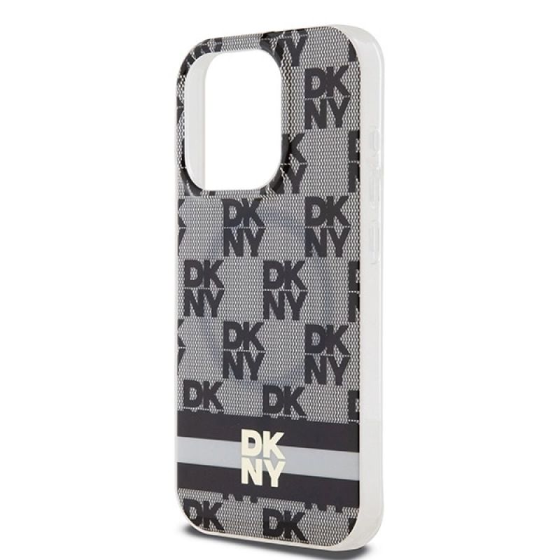 6. DKNY IML Checkered Mono Pattern & Printed Stripes MagSafe Hülle für iPhone 14 Pro Max – Schwarz