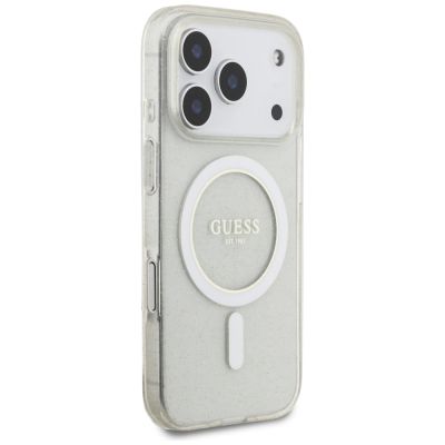 4. Guess IML Glitter Pearl Strap MagSafe Hülle für iPhone 17 Pro - Transparent