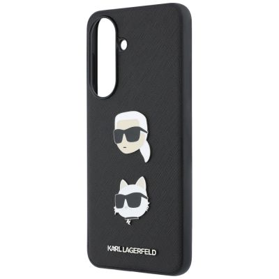 6. Karl Lagerfeld Hülle mit Karl & Choupette Köpfen Pins & Logo für Samsung Galaxy A57 5G - Schwarz