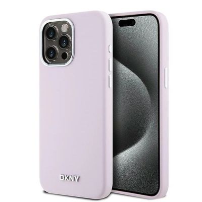 DKNY Flüssigsilikon-Hülle mit kleinem Metalllogo und MagSafe-Funktion für iPhone 15 Pro Max – Pink