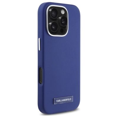 4. Karl Lagerfeld FW Metal Plate MagSafe Hülle für iPhone 16 Pro Max – Blau