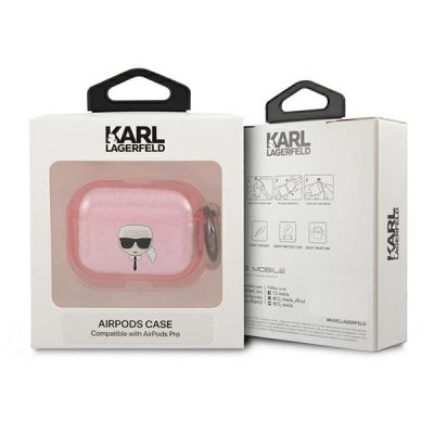 3. Karl Lagerfeld Glitzer Karl's Head Case für AirPods Pro – Pink
