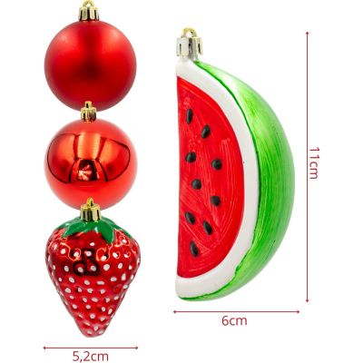 13. Dekorative Kugeln aus Kunststoff, sicher, 7 Stück, Erdbeer-Wassermelone