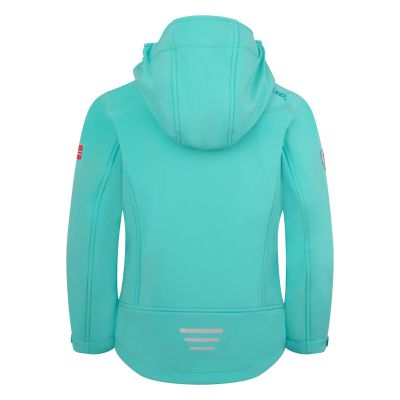2. Trollkids Trollfjord Softshelljacke Nebel-Aquamarin/Hafenblau-Mellow-Pfirsich (175-137)