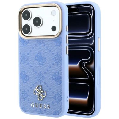 Guess Peony 4G MagSafe Hülle mit kleinem Logo für iPhone 18 Pro Max / 17 Pro Max – Hellblau