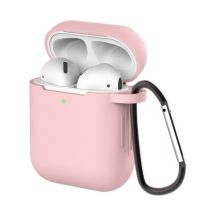 Case für AirPods 2 / AirPods 1 Silikon Softcase für Kopfhörer + Schlüsselanhänger Karabineranhänger Pink (Case D)