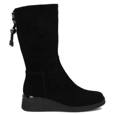 Schwarze Damen-Keilstiefeletten aus Leder, Filippo DBT7210
