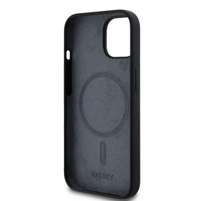 7. DKNY Liquid Silicone MagSafe Case mit weißem Logo-Aufdruck für iPhone 14/15/13 – Schwarz