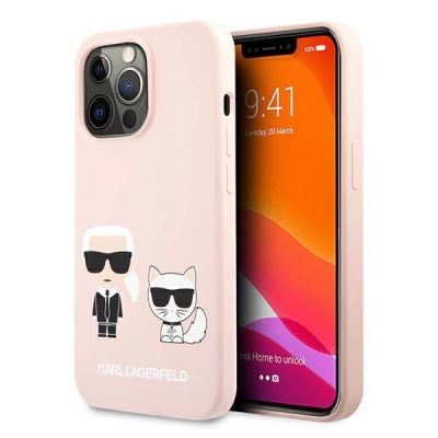 Karl Lagerfeld Silikon Karl&Choupette Hülle für iPhone 13 Pro / iPhone 13 - Hellrosa