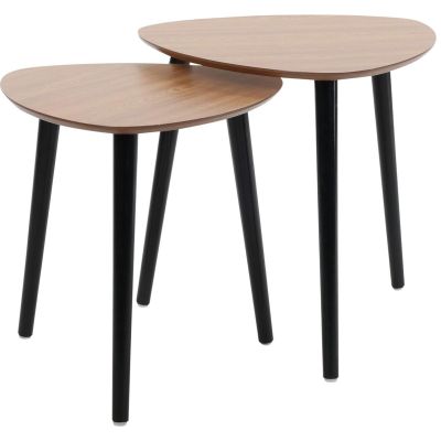 2. Couchtisch mit 3 Beinen, Holzplatte, 2er-Set
