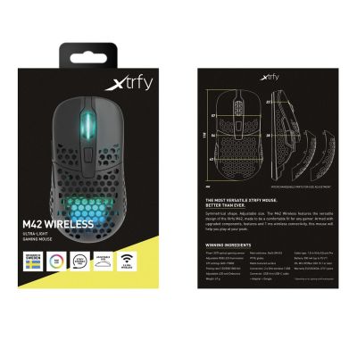 21. CHERRY XTRFY M42 RGB Gaming-Maus, beidhändig bedienbar, kabellos (RF) + USB Typ-C, optischer Sensor, 19.000 DPI