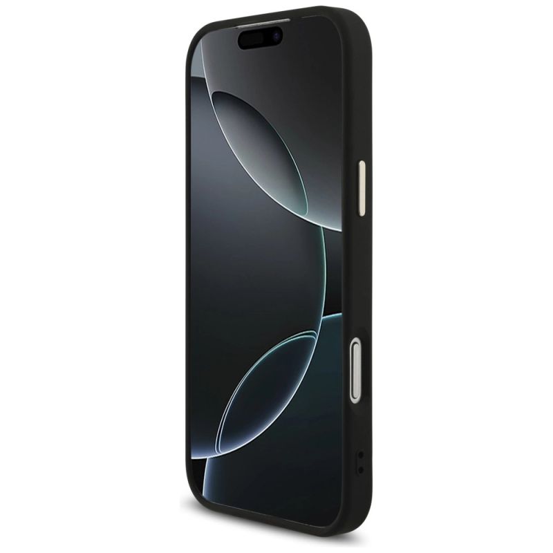 5. Guess Fixed Glitter Big 4G Metal Frame Hülle für iPhone 17 Pro Max - Schwarz
