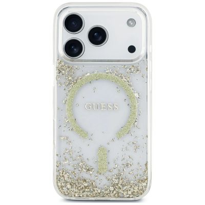 3. Guess MagSafe Hülle mit Harzboden und Glitzer für iPhone 18 Pro / 17 Pro – Gold