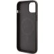 7. Guess 4G Collection Leder Metall Logo MagSafe Hülle für iPhone 15 Plus / 14 Plus – Braun