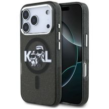 Karl Lagerfeld IML Glitter Karl & Choupette Sketch Logo MagSafe Hülle für iPhone 17 Pro - Schwarz