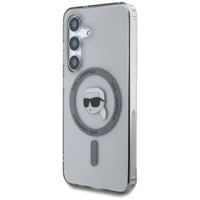 2. Karl Lagerfeld Button Karl Head gedrucktes Logo MagSafe Samsung Galaxy S25 Hülle schwarz