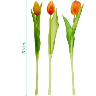 5. Strauß aus 7 orangefarbenen Tulpen, 31 cm, naturgetreue Frühlingsdekoration