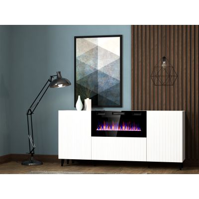 3. PAFOS Kommode mit Elektrokamin 180x42x82 weiß matt