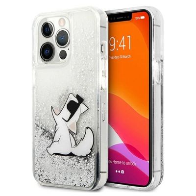 Karl Lagerfeld Liquid Glitter Choupette Fun Case für iPhone 13 Pro Max 6,7" - Silber