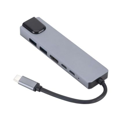 2. GEMBIRD MULTI-ADAPTER USB TYP-C 5IN1 (USB AF UND TYP-C HUB + HDMI + PD + LAN) GRAU