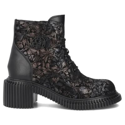 2. Schwarze Damen-Ankle-Boots aus Leder mit Blumenmuster, Filippo DBT8072/26
