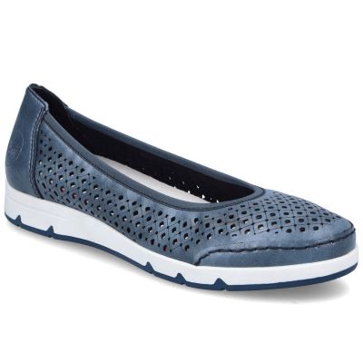 Rieker L3065-14 Damen bequeme, durchbrochene blaue Ballerinas