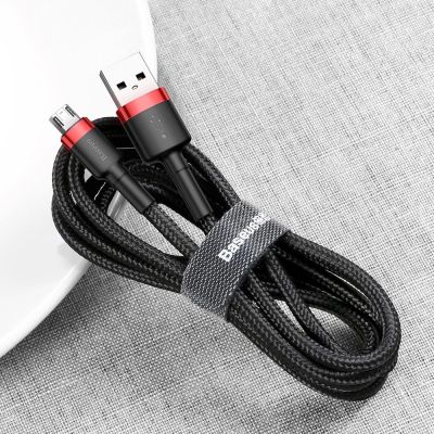 6. Baseus Cafule Cable strapazierfähiges Nylonkabel USB / Micro USB 2A 3M schwarz-rot (CAMKLF-H91)
