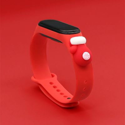 2. Strap Xmas für Xiaomi Mi Band 5 / 6 Weihnachts-Silikonarmband mit Handschuh - Rot