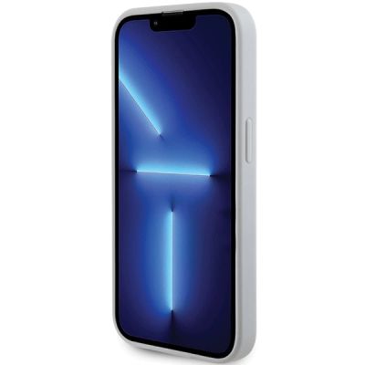 5. Guess Strass Metal Logo Hülle für iPhone 15 Pro – Silber