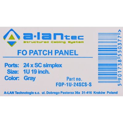 12. Alantec Glasfaserverteilerkasten 24xSC Simplex / 24xLC Duplex 19" 1U mit Frontplatte und Montagezubehör (Verschraubungen, Bänder), erweiterbar (FOP-1U-24SCS-S)