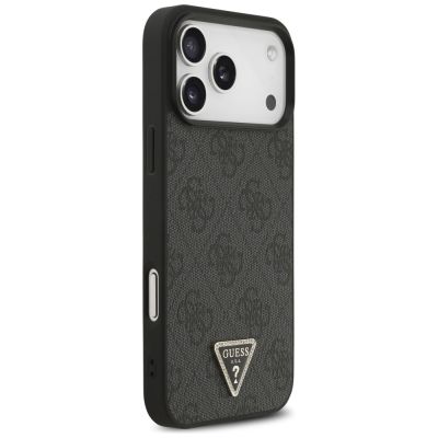 4. Guess Leather 4G Triangle Strass MagSafe Case für iPhone 17 Pro Max - Schwarz