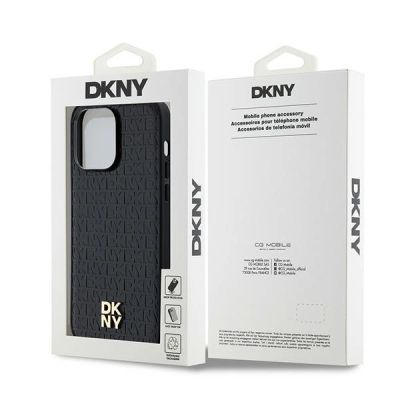 8. DKNY Leather Pattern Metal Logo MagSafe-Hülle für iPhone 14 Pro – Schwarz