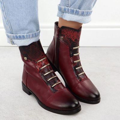 11. Damen-Stiefeletten in Bordeaux mit Kroko-Prägung Jezzi ASA62-16