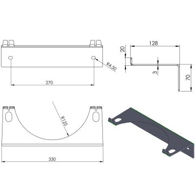 2. Wandhalter für 1 Gasflasche, max. Durchmesser 250 mm PRO-LINE-Zylinder