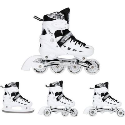 NH10905 4in1 WEISSE LED-ROLLENSCHUHE GRÖSSE M (35-38) MIT DIMENSIONALEM HOCKEYBLATT NILS EXTREME