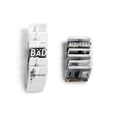 4. Robustes FLEXIPLUS-Prospektregal mit 6 Ablagen. Transparent.