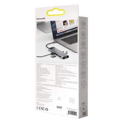 6. Baseus Metal Gleam 11in1 multifunktionaler USB Type C HUB - 3x USB 3.2 Gen 1 5Gbps / USB Type C PD 100W / 3,5 mm Miniklinke AUX / VGA Full HD 60Hz / 2x HDMI 4K 30Hz / TF- und SD-Kartenleser / RJ45 1Gbps grau (CAHUB -CT0G)