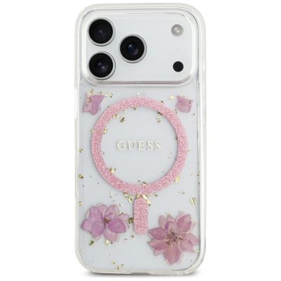 3. Guess Resin Flowers Glitter MagSafe Hülle für iPhone 17 Pro - Pink